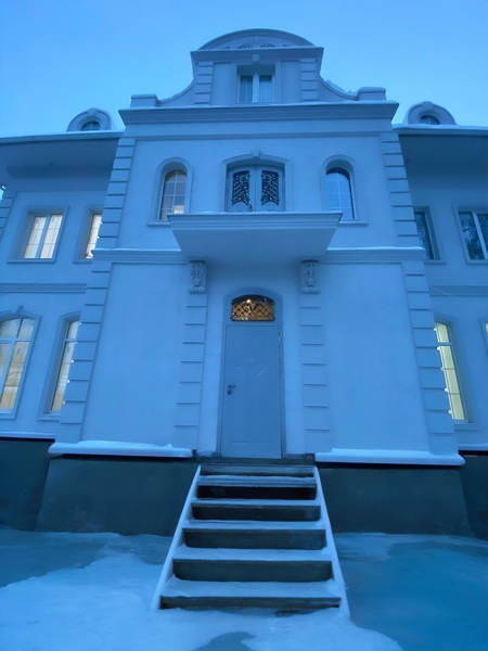 Арочная остекленная дверь МДФ в частном доме