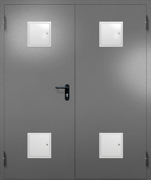 Двупольная противопожарная дверь EI-60 с четырьмя стыковочными узлами, окрас по RAL 7001 Двупольная противопожарная дверь EI-60 с четырьмя стыковочными узлами, окрас по RAL 7001