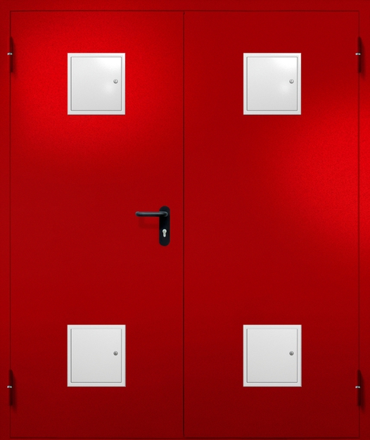 Двупольная противопожарная дверь EI-60 с четырьмя стыковочными узлами, окрас по RAL 3003