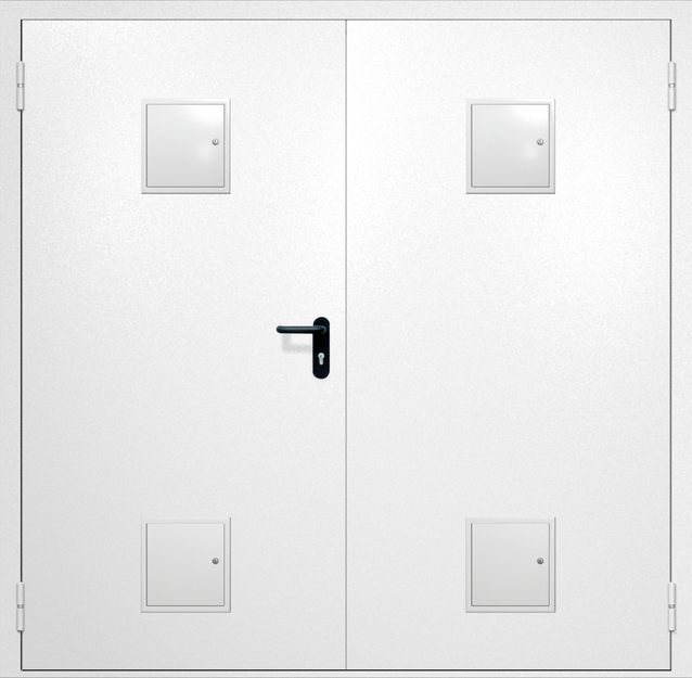 Двупольная противопожарная дверь EI-60 с четырьмя стыковочными узлами, окрас по RAL 9003