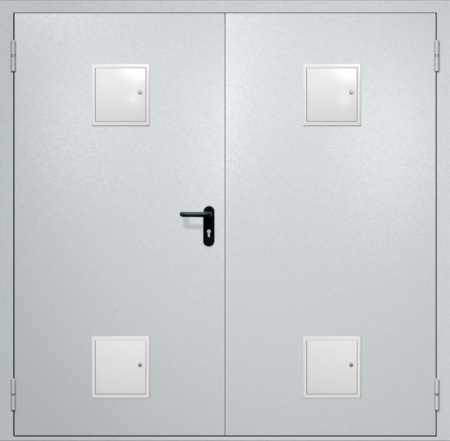 Двупольная противопожарная дверь EI-60 с четырьмя стыковочными узлами, окрас по RAL