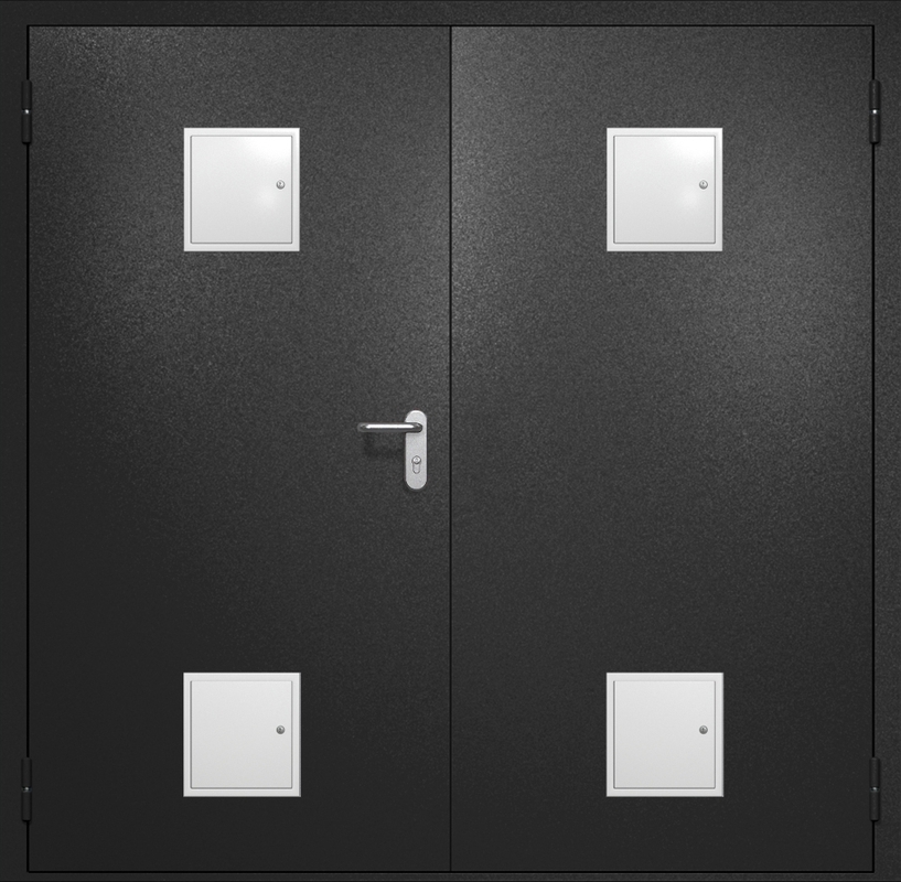 Двупольная противопожарная дверь EI-60 с четырьмя стыковочными узлами, окрас по RAL 9004 Двупольная противопожарная дверь EI-60 с четырьмя стыковочными узлами, окрас по RAL 9004