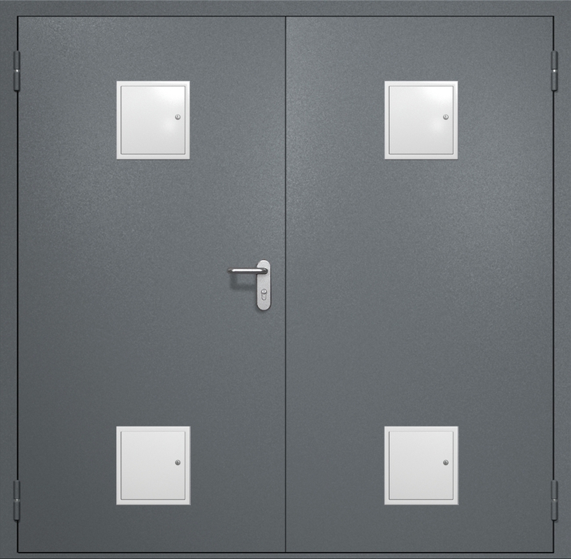 Двупольная противопожарная дверь EI-60 с четырьмя стыковочными узлами, окрас по RAL 7001