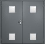 Двупольная противопожарная дверь EI-60 с четырьмя стыковочными узлами, окрас по RAL 7001