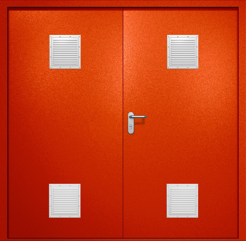 Двупольная противопожарная дверь EI-60 с четырьмя стыковочными узлами, окрас по RAL 3003