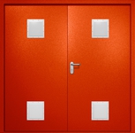 Двупольная противопожарная дверь EI-60 с четырьмя стыковочными узлами, окрас по RAL 3003