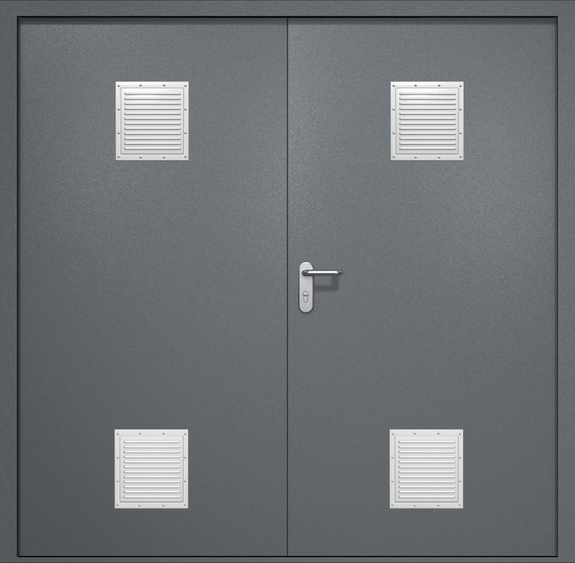 Двупольная противопожарная дверь EI-60 с четырьмя стыковочными узлами, окрас по RAL 7001
