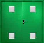 Двупольная противопожарная дверь EI-60 с четырьмя стыковочными узлами, окрас по RAL 6037