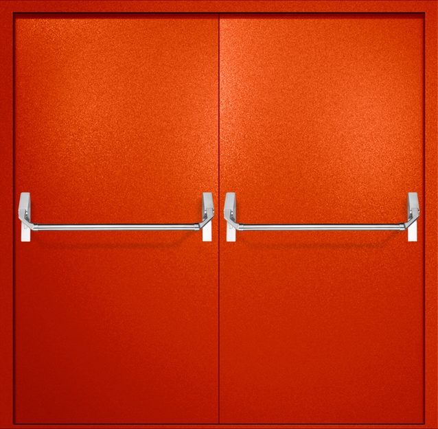 Двупольная противопожарная дверь EI-60 с ручками «Антипаника», окрас по RAL 3003 Двупольная противопожарная дверь EI-60 с ручками «Антипаника», окрас по RAL 3003