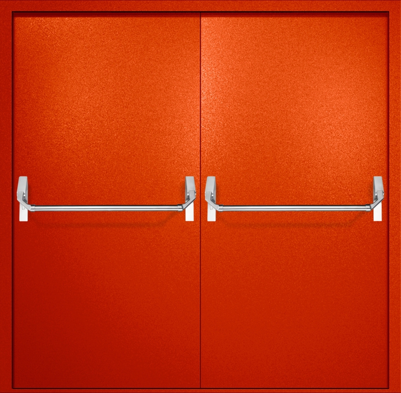Двупольная противопожарная дверь EI-60 с ручками «Антипаника», окрас по RAL 3003 Двупольная противопожарная дверь EI-60 с ручками «Антипаника», окрас по RAL 3003
