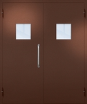 Двупольная техническая дверь с ручкой-скобой и квадратными стеклопакетами, окрас по RAL 8016