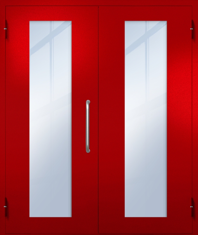 Двупольная техническая дверь с ручкой-скобой и максимальными стеклопакетами, окрас по RAL 3003