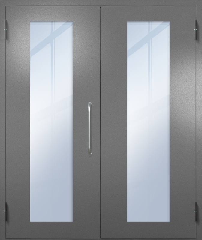 Двупольная техническая дверь с ручкой-скобой и максимальными стеклопакетами, окрас по RAL 7001