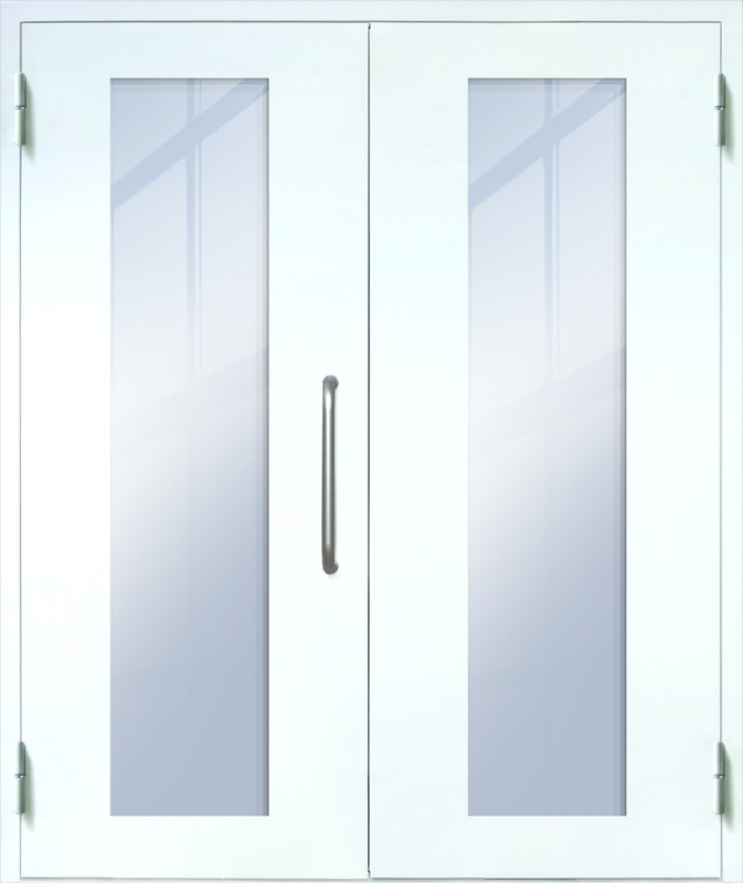 Двупольная техническая дверь с ручкой-скобой и максимальными стеклопакетами, окрас по RAL 9003