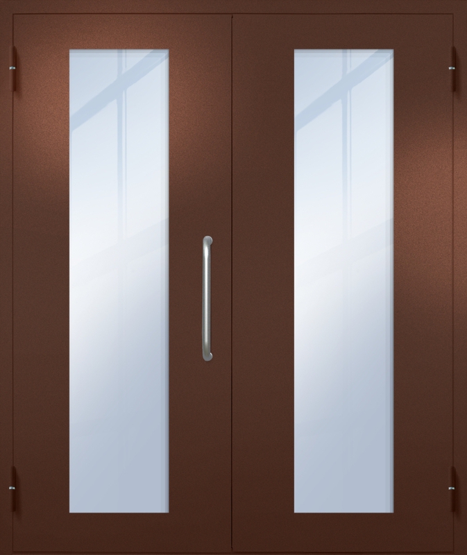 Двупольная техническая дверь с ручкой-скобой и максимальными стеклопакетами, окрас по RAL 8016