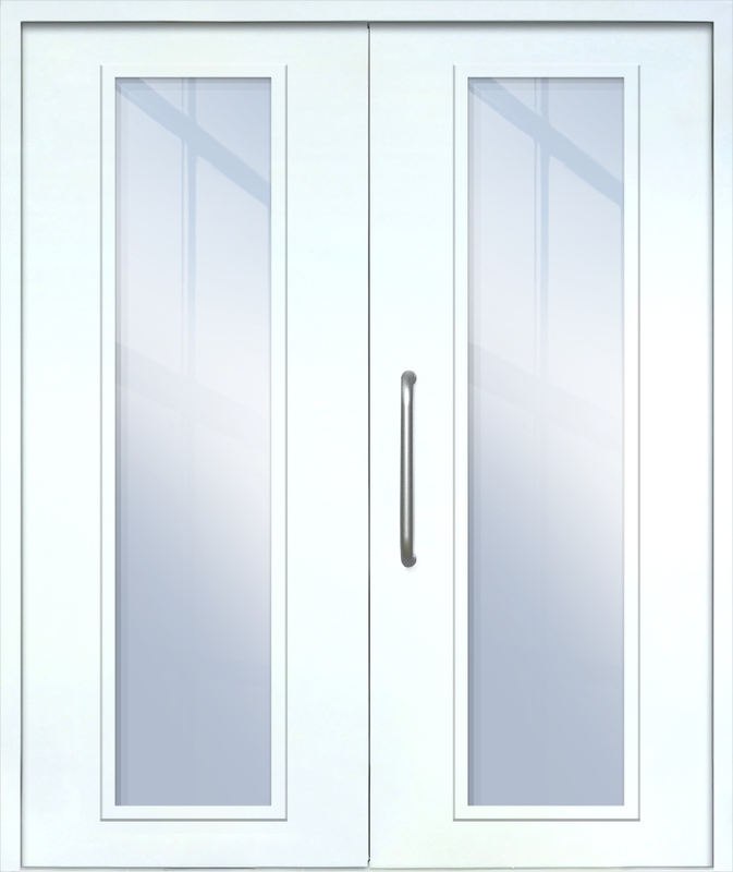 Двупольная техническая дверь с ручкой-скобой и максимальными стеклопакетами, окрас по RAL 9003