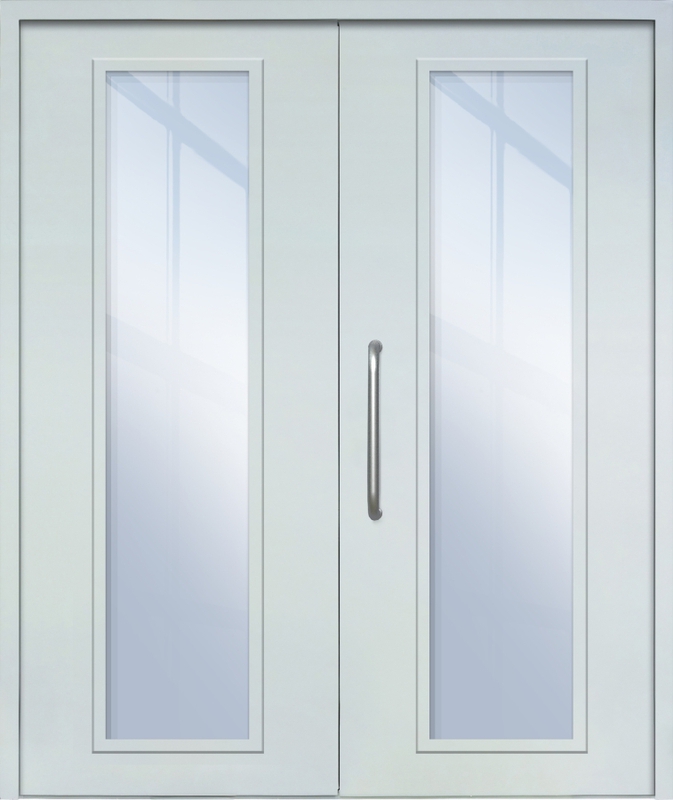 Двупольная техническая дверь с ручкой-скобой и максимальными стеклопакетами, окрас по RAL