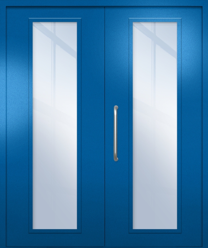 Двупольная техническая дверь с ручкой-скобой и максимальными стеклопакетами, окрас по RAL 5002
