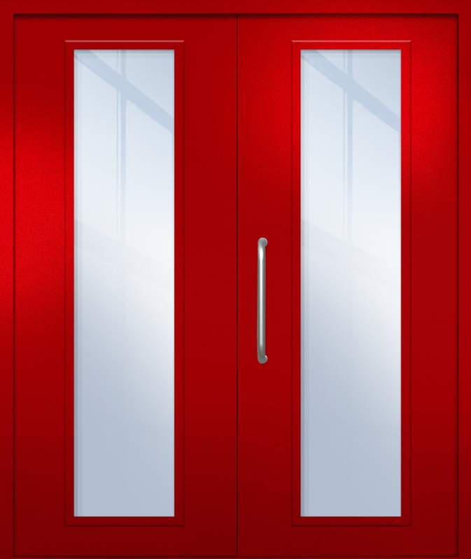 Двупольная техническая дверь с ручкой-скобой и максимальными стеклопакетами, окрас по RAL 3003