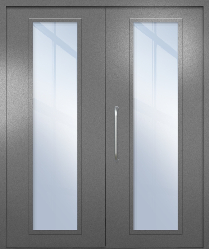 Двупольная техническая дверь с ручкой-скобой и максимальными стеклопакетами, окрас по RAL 7001