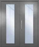 Двупольная техническая дверь с ручкой-скобой и максимальными стеклопакетами, окрас по RAL 7001