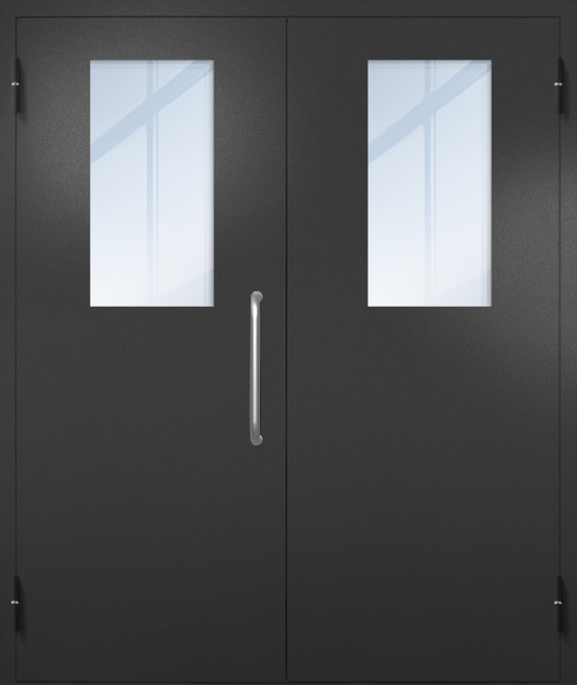 Двупольная техническая дверь с ручкой-скобой и широкими стеклопакетами, окрас по RAL 9004