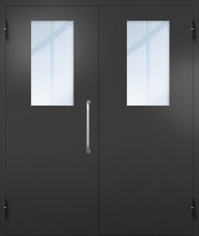 Двупольная техническая дверь с ручкой-скобой и широкими стеклопакетами, окрас по RAL 9004 Двупольная техническая дверь с ручкой-скобой и широкими стеклопакетами, окрас по RAL 9004