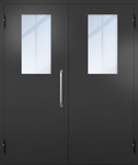 Двупольная техническая дверь с ручкой-скобой и широкими стеклопакетами, окрас по RAL 9004