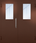 Двупольная техническая дверь с ручкой-скобой и широкими стеклопакетами, окрас по RAL 8016