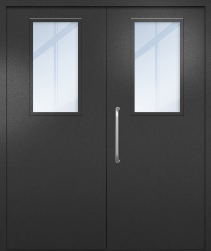 Двупольная техническая дверь с ручкой-скобой и широкими стеклопакетами, окрас по RAL 9004 Двупольная техническая дверь с ручкой-скобой и широкими стеклопакетами, окрас по RAL 9004
