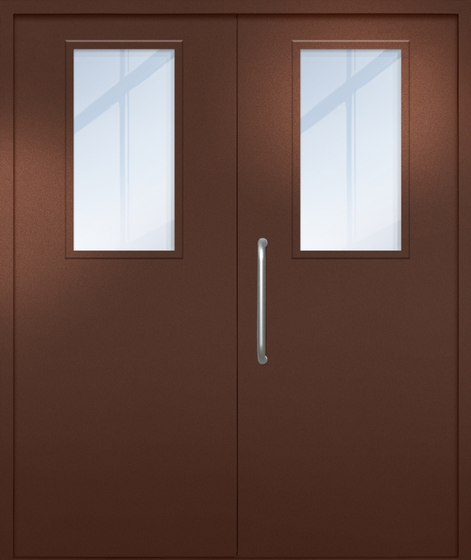 Двупольная техническая дверь с ручкой-скобой и широкими стеклопакетами, окрас по RAL 8016