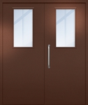 Двупольная техническая дверь с ручкой-скобой и широкими стеклопакетами, окрас по RAL 8016