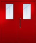 Двупольная техническая дверь с ручкой-скобой и широкими стеклопакетами, окрас по RAL 3003