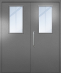 Двупольная техническая дверь с ручкой-скобой и широкими стеклопакетами, окрас по RAL 7001