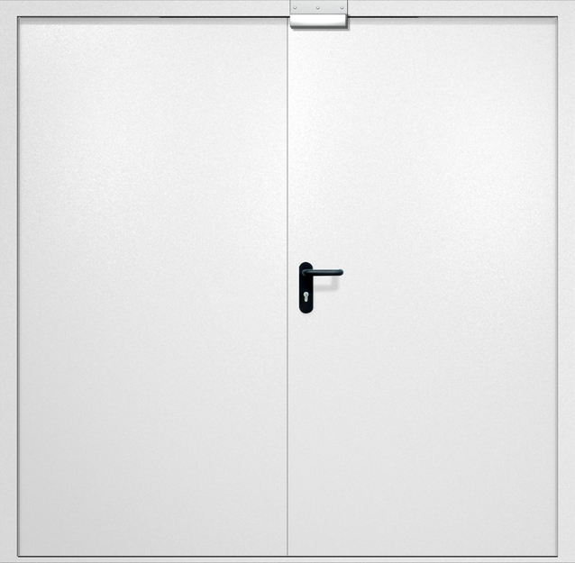 Двупольная противопожарная дверь EI-60 с электромагнитным замком, окрас по RAL 9003 Двупольная противопожарная дверь EI-60 с электромагнитным замком, окрас по RAL 9003