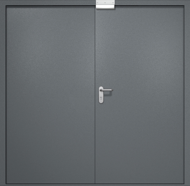 Двупольная противопожарная дверь EI-60 с электромагнитным замком, окрас по RAL 7001