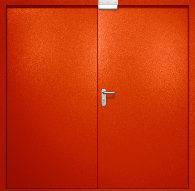 Двупольная противопожарная дверь EI-60 с электромагнитным замком, окрас по RAL 3003 Двупольная противопожарная дверь EI-60 с электромагнитным замком, окрас по RAL 3003