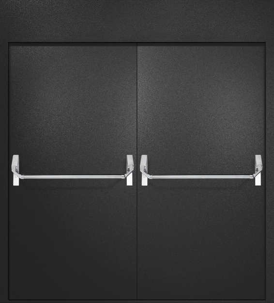 Двупольная противопожарная дверь EI-60 с верхней вставкой и ручками «Антипаника», окрас по RAL 9004