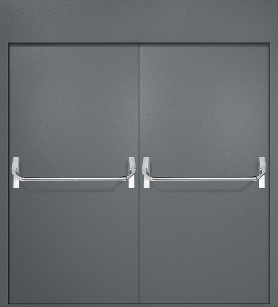 Двупольная противопожарная дверь EI-60 с верхней вставкой и ручками «Антипаника», окрас по RAL 7001