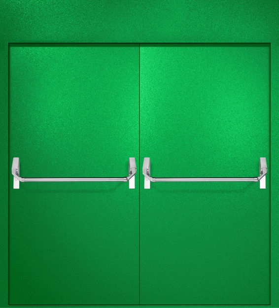 Двупольная противопожарная дверь EI-60 с верхней вставкой и ручками «Антипаника», окрас по RAL 6037