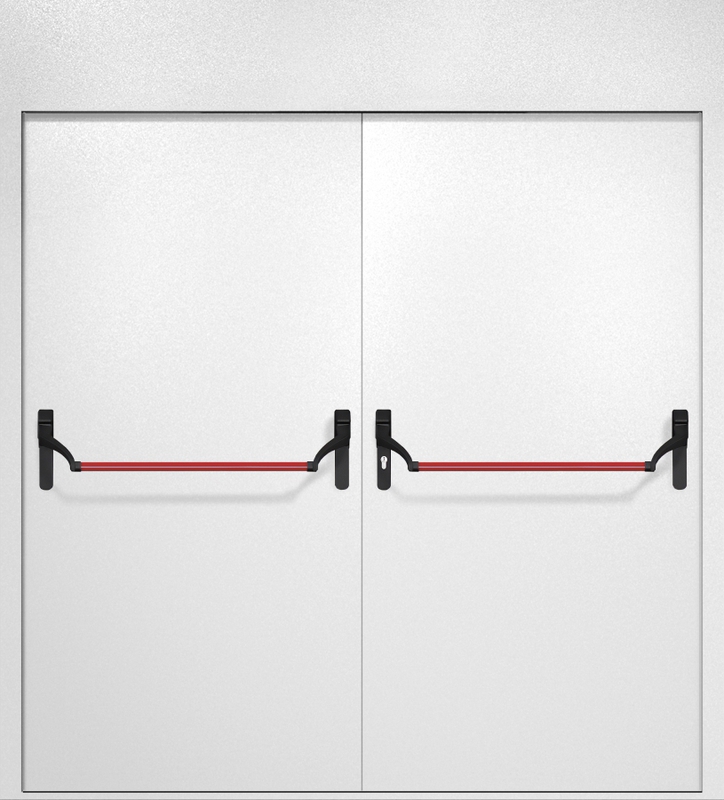 Двупольная противопожарная дверь EI-60 с верхней вставкой и ручками «Антипаника», окрас по RAL 9003