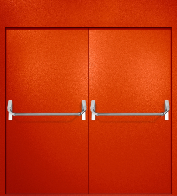 Двупольная противопожарная дверь EI-60 с верхней вставкой и ручками «Антипаника», окрас по RAL 3003 Двупольная противопожарная дверь EI-60 с верхней вставкой и ручками «Антипаника», окрас по RAL 3003