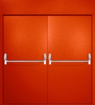 Двупольная противопожарная дверь EI-60 с верхней вставкой и ручками «Антипаника», окрас по RAL 3003