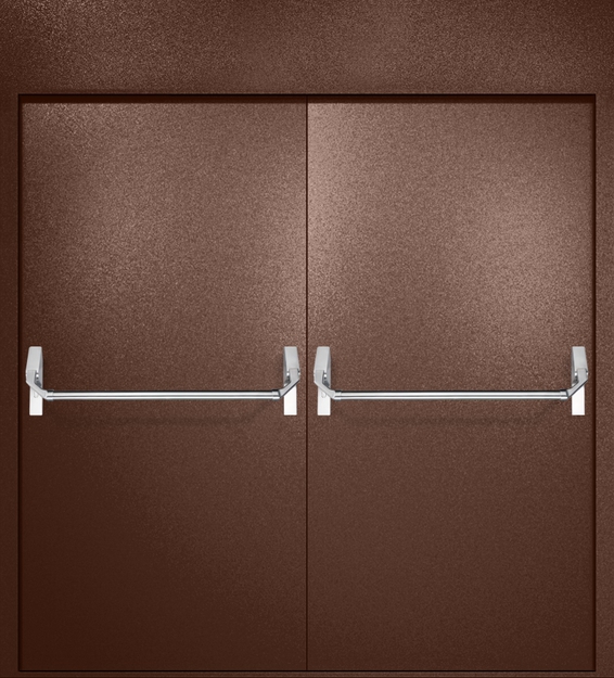 Двупольная противопожарная дверь EI-60 с верхней вставкой и ручками «Антипаника», окрас по RAL 8016