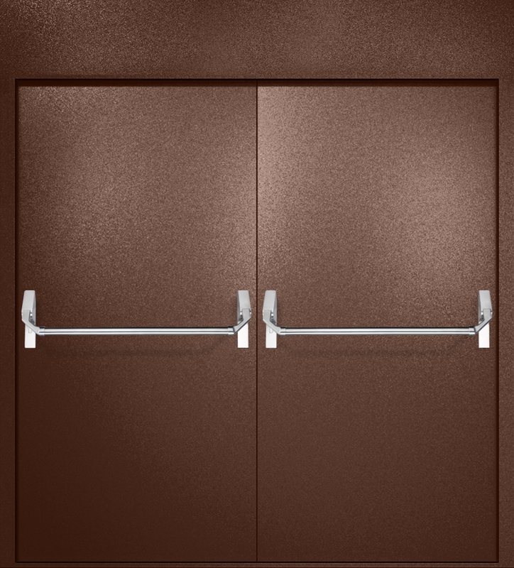 Двупольная противопожарная дверь EI-60 с верхней вставкой и ручками «Антипаника», окрас по RAL 8016