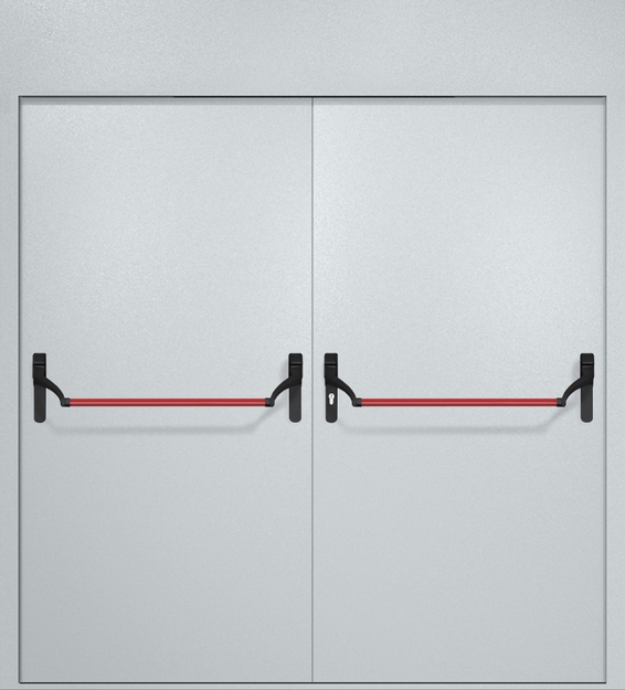 Двупольная противопожарная дверь EI-60 с верхней вставкой и ручками «Антипаника», окрас по RAL