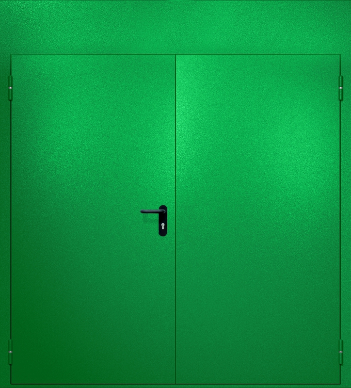 Двупольная противопожарная дверь EI-60 с верхней вставкой и ручками «Антипаника», окрас по RAL 6037