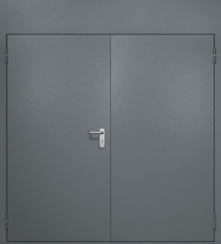 Двупольная противопожарная дверь EI-60 с верхней вставкой и ручками «Антипаника», окрас по RAL 7001