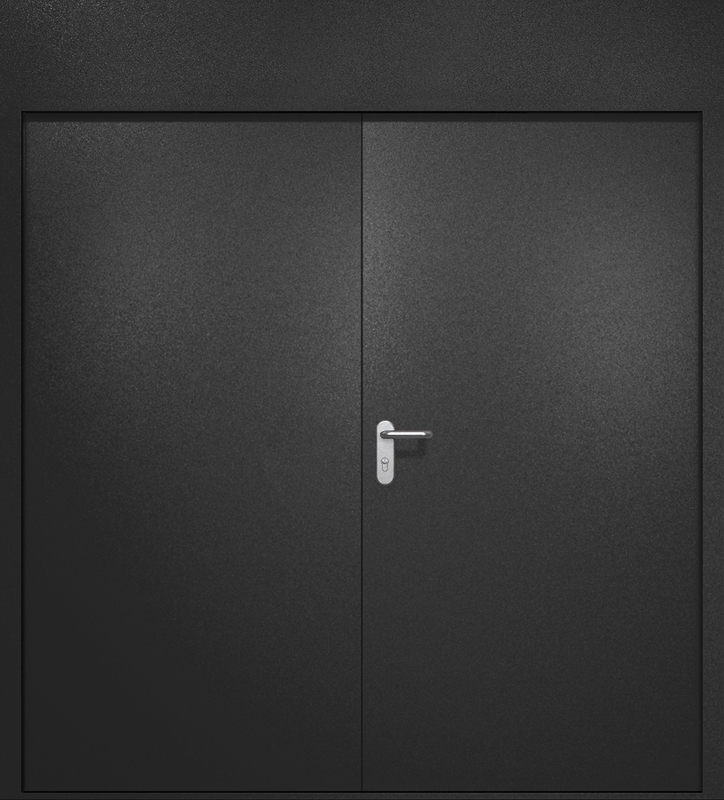 Двупольная противопожарная дверь EI-60 с верхней вставкой, окрас по RAL 9004 Двупольная противопожарная дверь EI-60 с верхней вставкой, окрас по RAL 9004