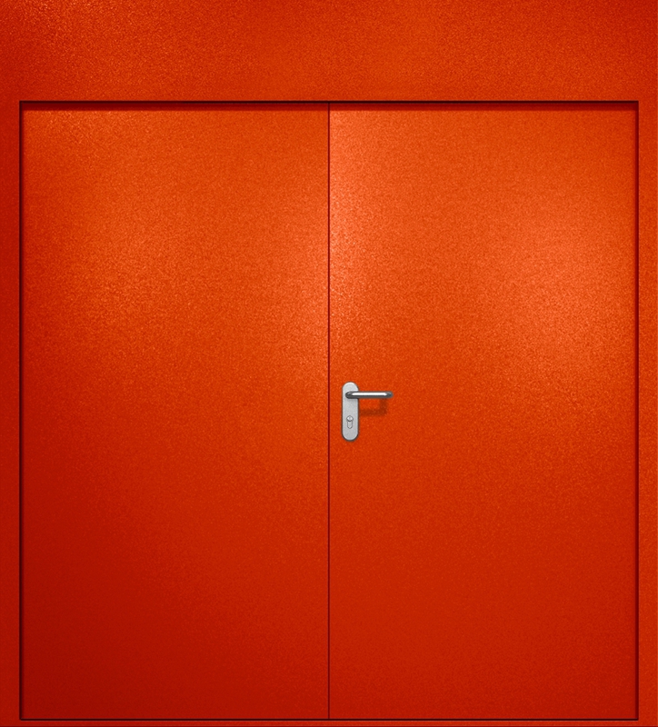 Двупольная противопожарная дверь EI-60 с верхней вставкой, окрас по RAL 3003 Двупольная противопожарная дверь EI-60 с верхней вставкой, окрас по RAL 3003
